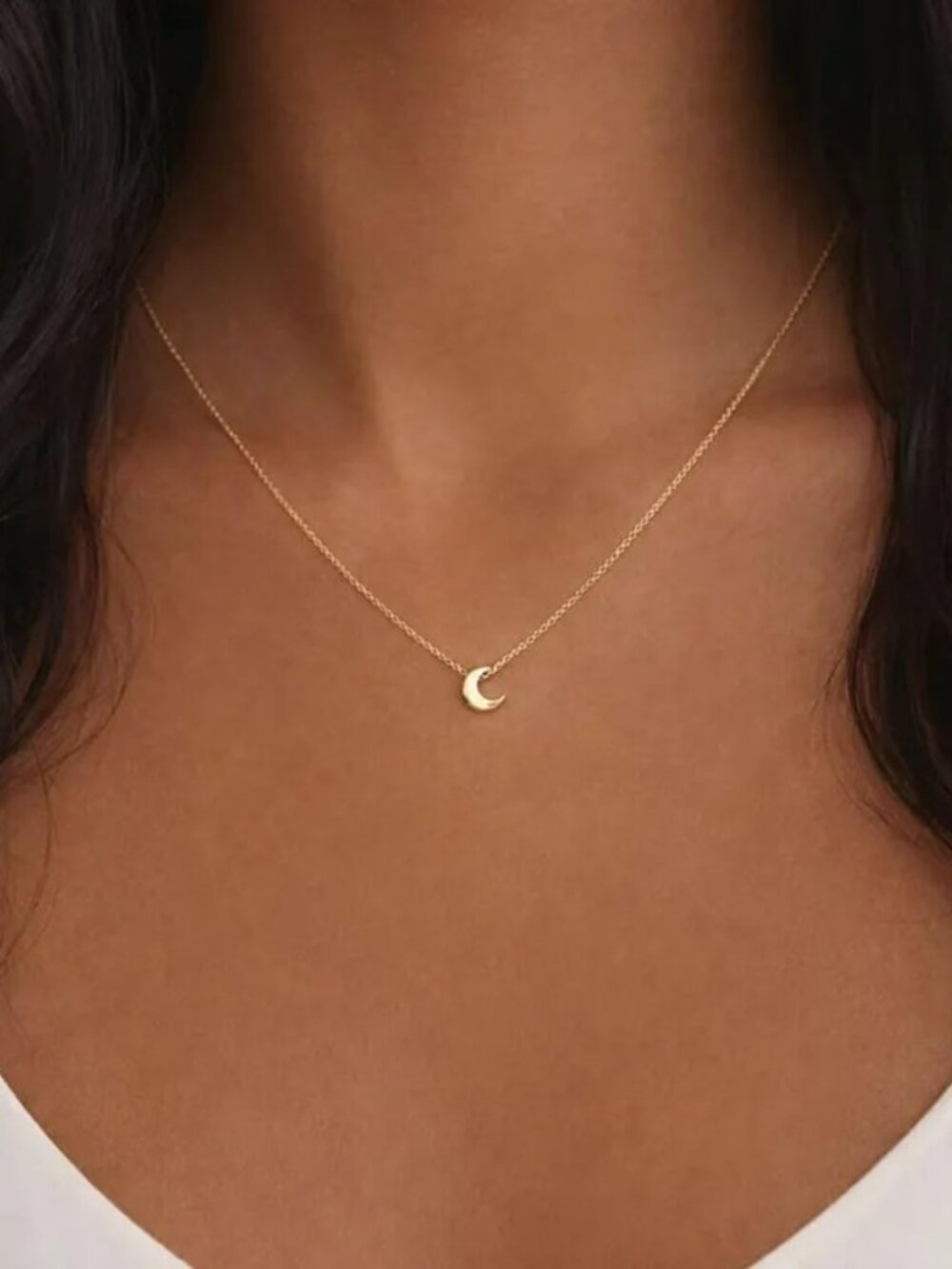 Tiny Moon Gold Necklace, 18k Goldplate 18"